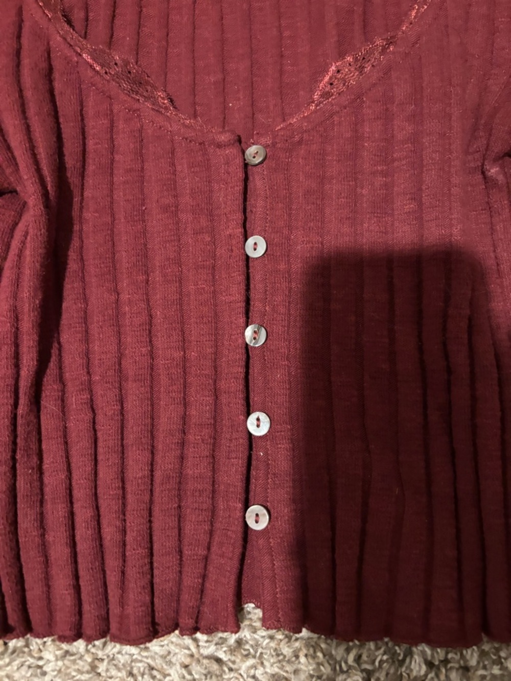 bp Ribbed Button-Front Burgundy Cardigan - Picture 2 of 4